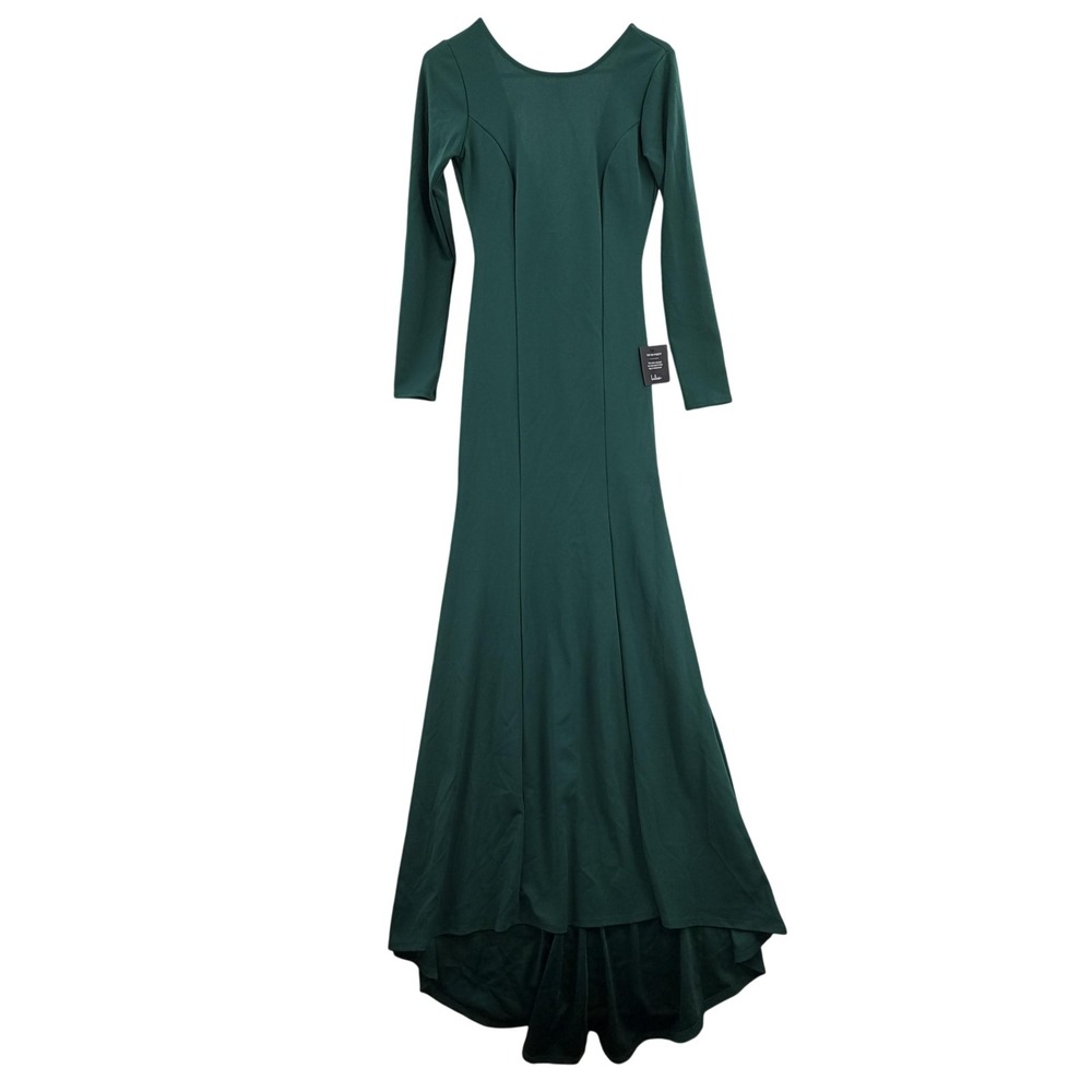 Lulus Dress Womens Small Green Long Sleeve Maxi‎ Formal Mermaid Gown Deep V Back